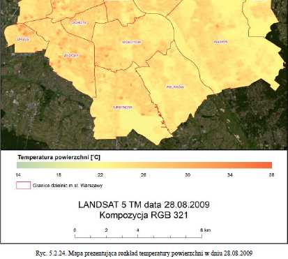 Temperatura powierzchni Najcieplej: