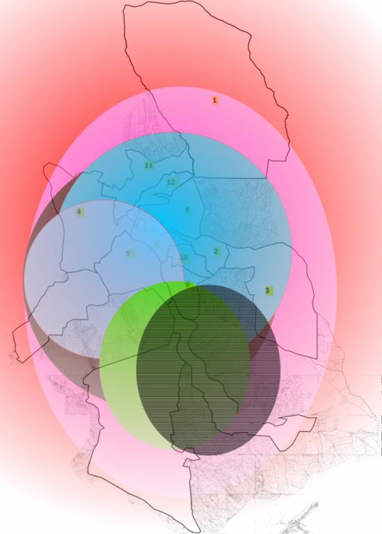 Rysunek 41. Oddziaływanie podstawowych przedsięwzięć rewitalizacyjnych 1. Budowa siedziby Teatru Lalek Rabcio w Rabce-Zdroju 2.