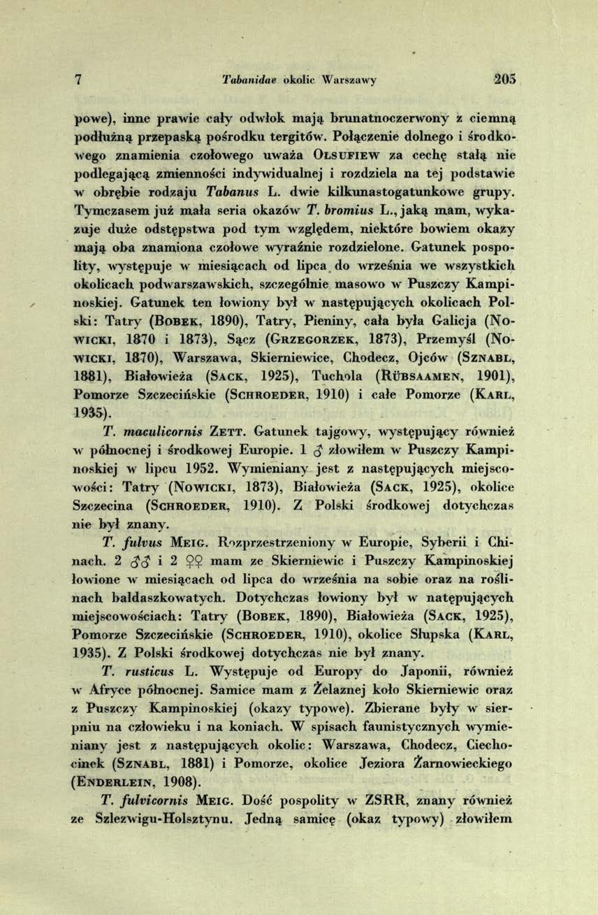 7 Tabanidae okolic Warszawy 20 5 powe), inne praw ie cały odwłok m ają brunatnoczerw ony z ciem ną podłużną przepaską pośrodku tergitów.