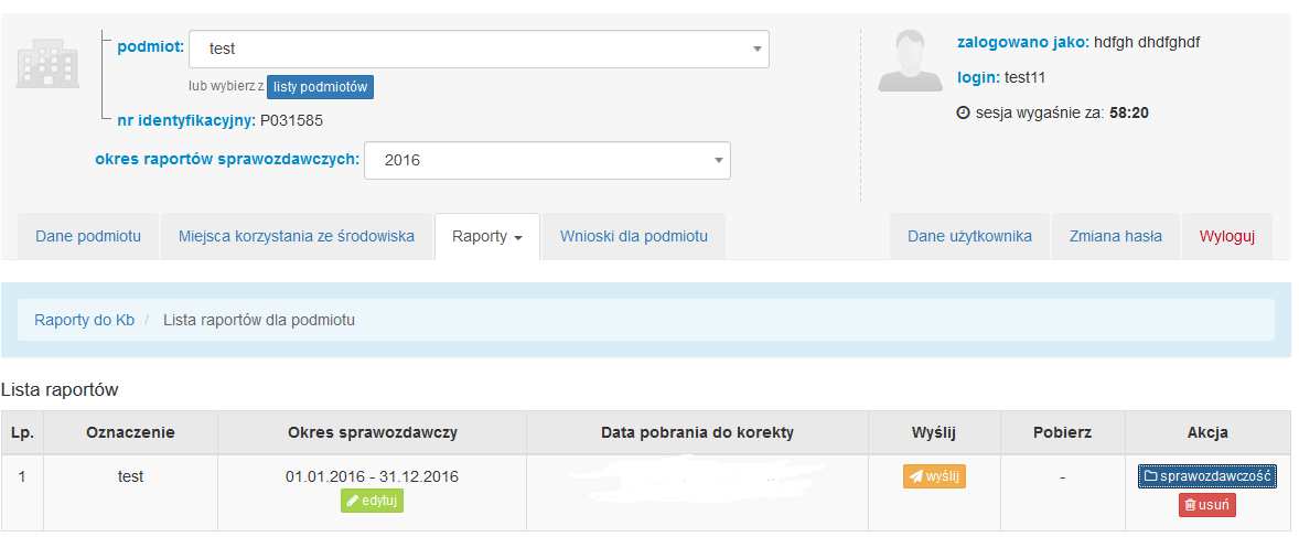 Naciśnięcie przycisku spowoduje wyświetlenie strony z następującymi częściami raportu w formie zakładek: 1) SPRAWOZDANIA MKzŚ ; 2) EKSPLOATACJA URZĄDZEŃ - wypełniane tylko w przypadku posiadania