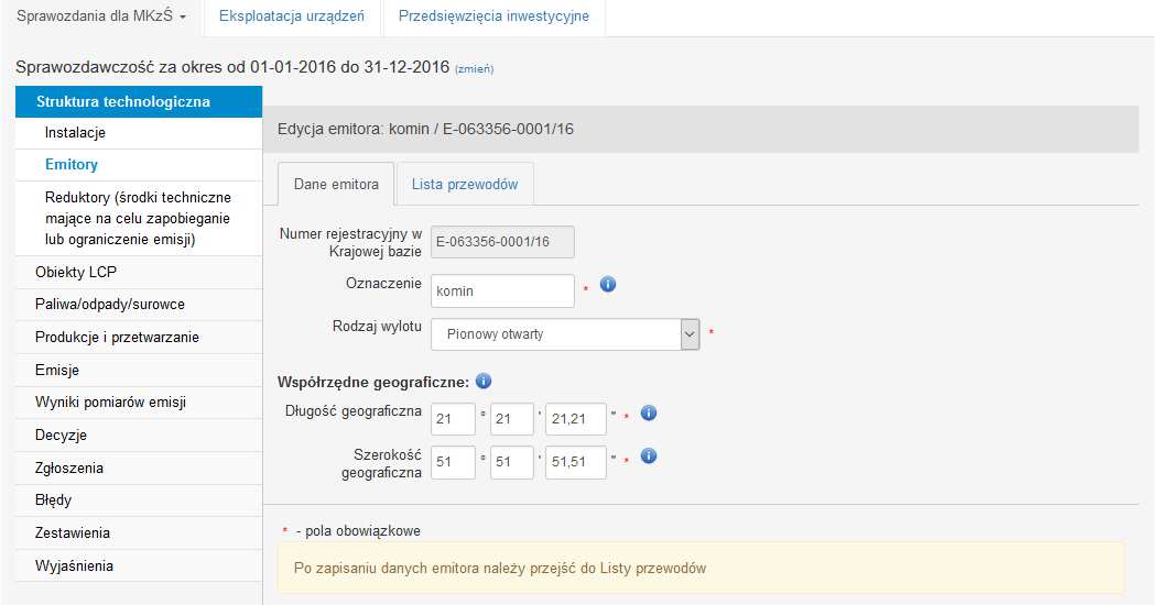 Wyświetli się wówczas formularz uzupełniony danymi emitora.