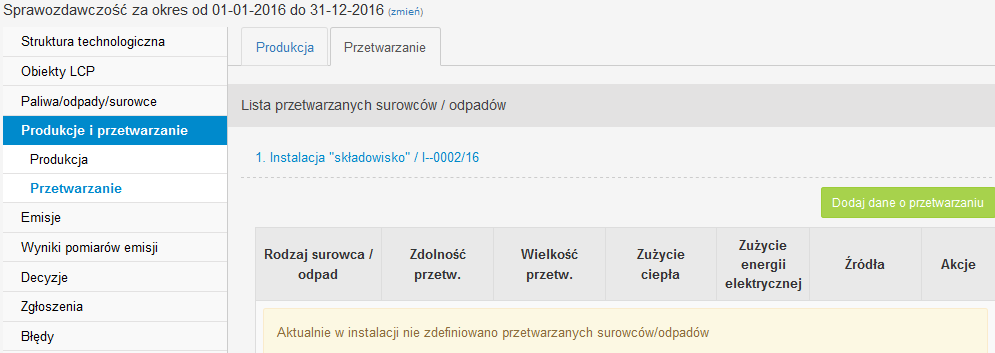 Lp. Rodzaj instalacji Lp. Rodzaj surowca / odpad Zdolność przetwarzania/ przyjmowania Jednostka 5.