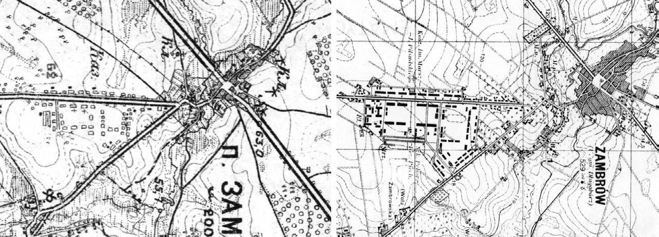 XIX i XX w., zespół zabudowy militarnej był odległy od miasta ok. 400 m, natomiast do początku II wojny światowej ten dystans został zabudowany. Mapa z 1942 r.