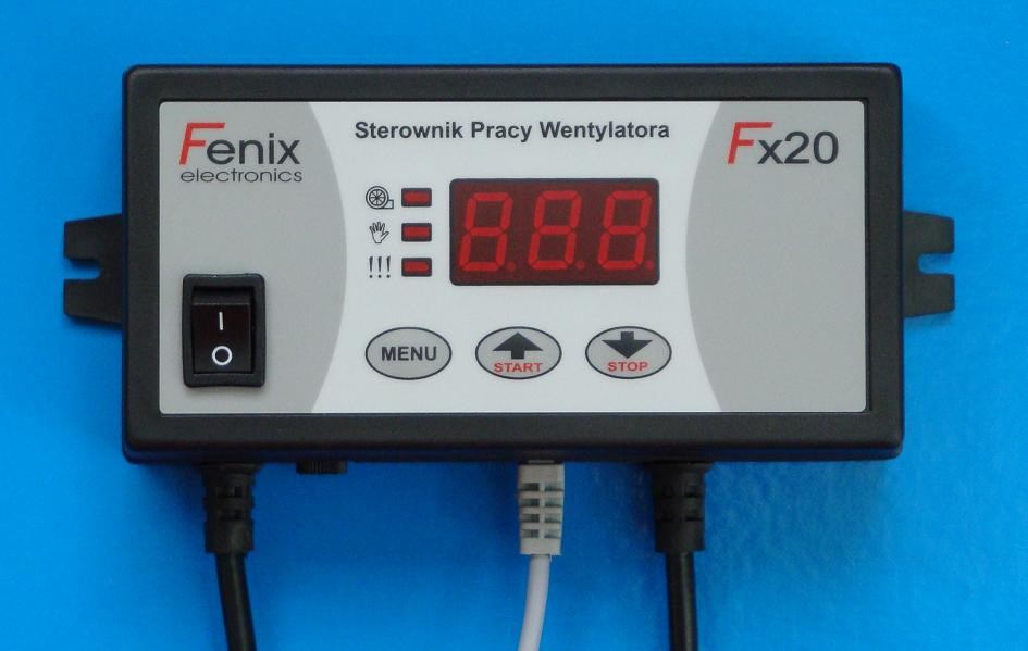 PRODUCENT URZĄDZEŃ ELEKTRONICZNYCH Sterownik Pracy Wentylatora Fx23 z czujnikiem temperatury z programem chłodzenia Płynna regulacja obrotów wentylatora. Ustawiane progi min. i max.