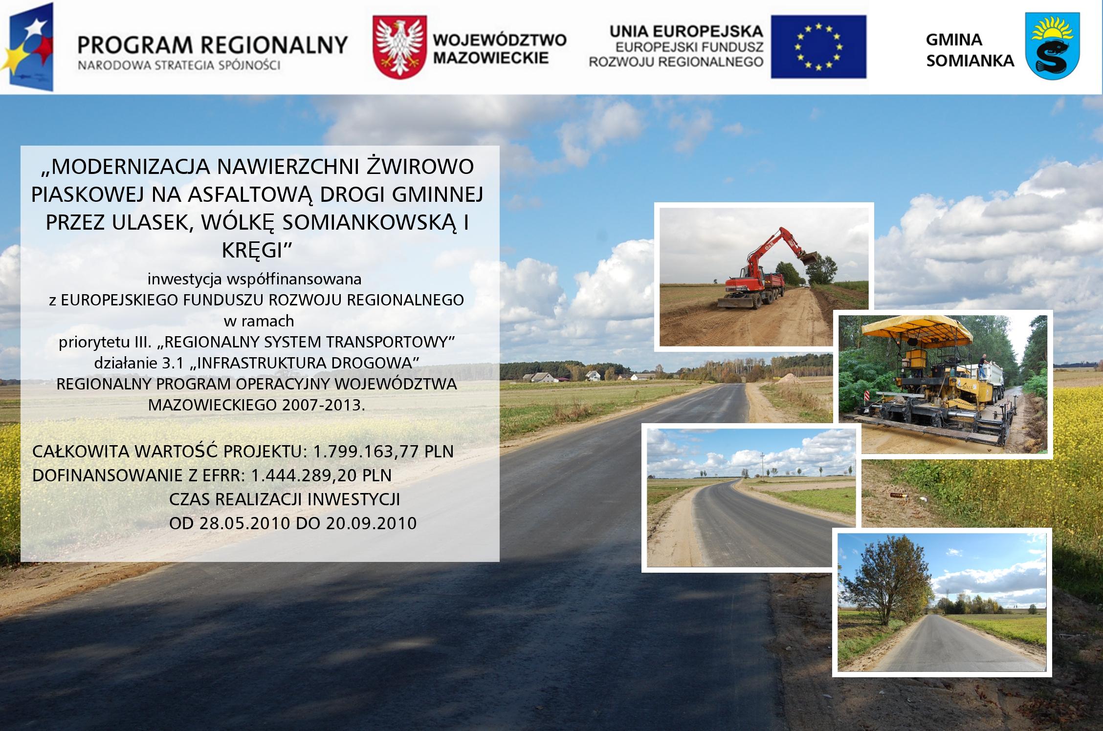 Modernizacja nawierzchni żwirowo piaskowej na asfaltową drogi gminnej relacji Ulasek Wólka