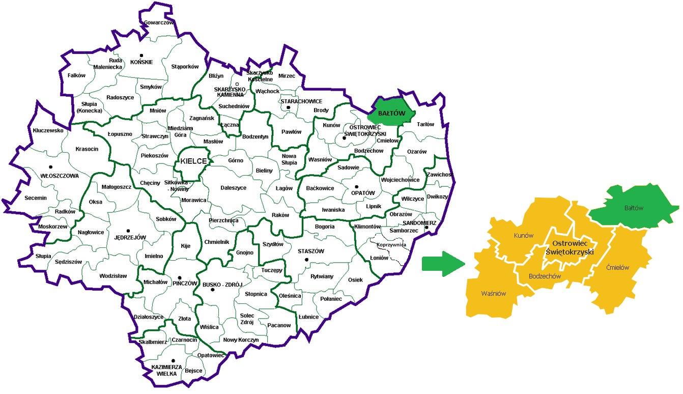 Mapa 2 Lokalizacja Gminy Bałtów na tle województwa