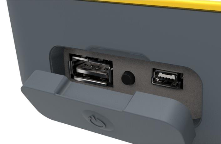 Pokrywa drukarki Miejsca otwierania pokrywy drukarki Elastyczna osłona złącz Wymienny akumulator Złącze USB do podłączenia pamięci