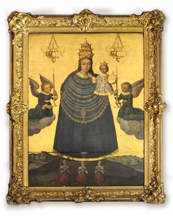 Cudowny obraz Matki Boskiej Loretańskiej Obraz Matki Boskiej Loretańskiej w Skrzebowej jest umieszczony w głównym ołtarzu kościoła parafialnego.