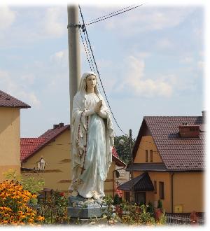 L.P.12 FIGURA MATKI BOŻEJ RÓŻAŃCOWEJ WIEK XX PRZY DRODZE POWIATOWEJ PRZEZ WIEŚ, TEREN PRZYKOŚCIELNY WOJEWÓDZTWO POWIAT MAŁOPOLSKIE BRZESKI 6STAN ZACHOWANIA ŚREDNIOZADOWALAJĄCY NA TERENIE
