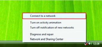 Łączenie z siecią bezprzewodową Windows XP: Kliknij prawym przyciskiem myszy znajdującą się w prawym dolnym rogu ekranu ikonę adaptera bezprzewodowego i kliknij Wyświetl dostępne sieci bezprzewodowe