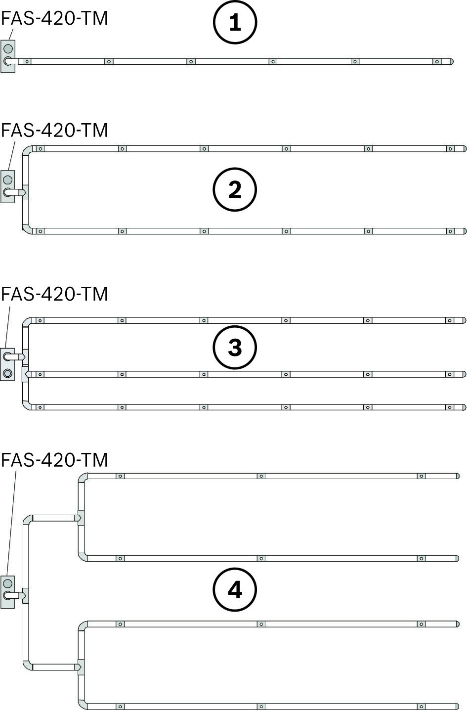 Zasysające czujki dymu serii FAS-420-TM w wersji LSN improved 3 Struktura symetryczna System rurek zasysających wraz z otworami zasysającymi powinien być zbudowany symetrycznie, np.
