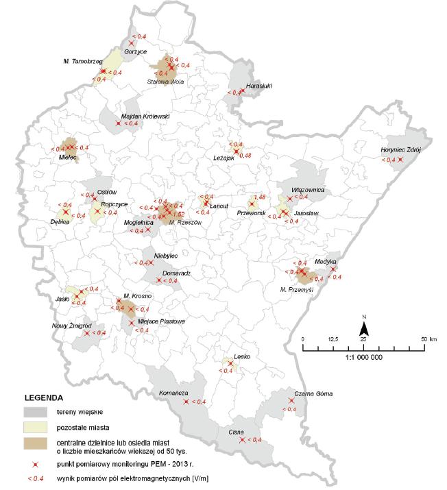 Rysunek 5. Lokalizacja najnowszych stacji GSM, UMTS, CDMA, LTE na terenie gmin należących do ROF [btsearch.