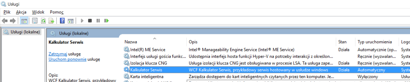 Instalacja i start usługi IIS - Automatycznie IIS - Ręcznie Usługa Windows Otwieramy Command Prompt z uprawnieniami administratora i przechodzimy do katalogu gdzie znajduje się CalcWindowsService.