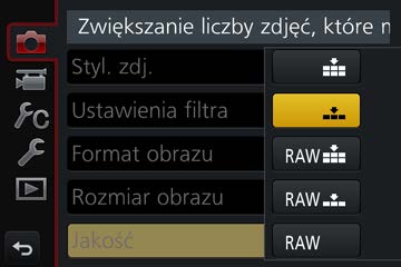 Podstawy 2 3 4 Za pomocą wybrać daną opcję menu i nacisnąć [MENU/SET] Pozycja Strona Opcję menu można również wybrać, obracając tylnym pokrętłem.
