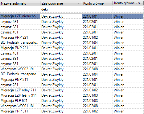 Po przekopiowaniu automatów można: - zmienić w nich numery kont księgowych jeśli dla jakiejś należności uległy ono zmianie, - zmienić klasyfikacji na, którą księgujemy odsetki, koszty upomnienia,