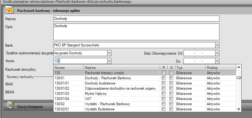 Otwarcie roku 2016 krok 10 ( rachunki bankowe) Rachunki bankowe tak samo jak kasy nie są przypisane do lat.