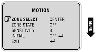 4. COLOR (Kolor) Można wybrać opcję ON/OFF (Wł./Wył.) za pomocą. przycisku NEAR/FAR. 5. MOTION (Ruch) Kiedy dochodzi do ruchu obiektu na ekranie, urucha-.