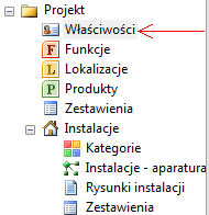 Użytkownik może zmienić dane projektu w dowolnym momencie, deklarując je w kolumnie "Wartość. Wprowadzić nazwę projektu np. "Przykład".