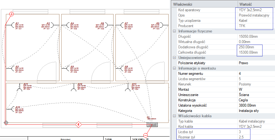 - Konstrukcja: Cegła Wyświetlić 5 segment trasy do rozdzielnicy (w ścianie dolnej).