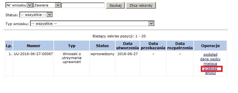 Po otrzymaniu komunikatu że wniosek UU-2016-.