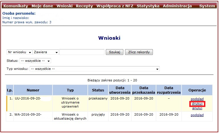 wnioski Każdy Użytkownik po przekazaniu wersji elektronicznej Wniosku o utrzymanie uprawnień