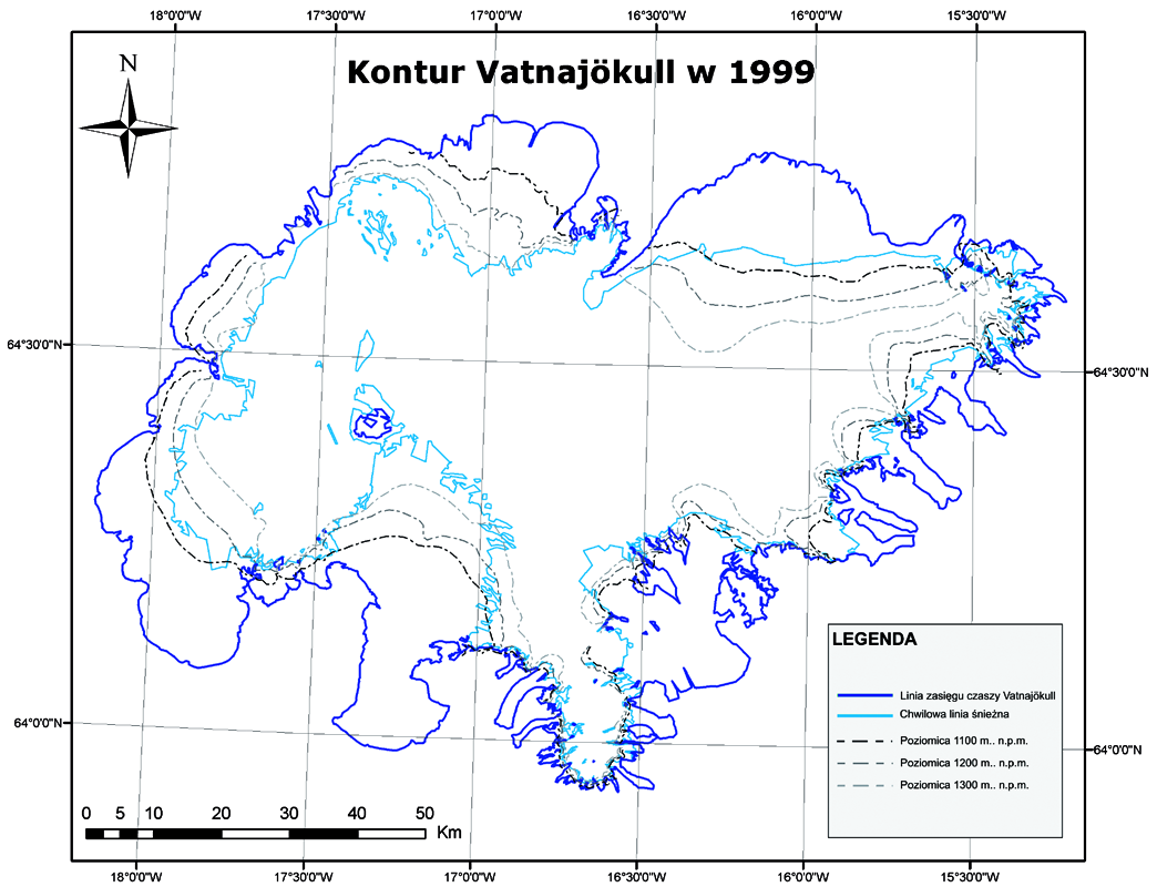 94 często poniżej 1100 m n.p.m., z wyjątkiem fragmentu w rejonie Breiðamerkurjökull.