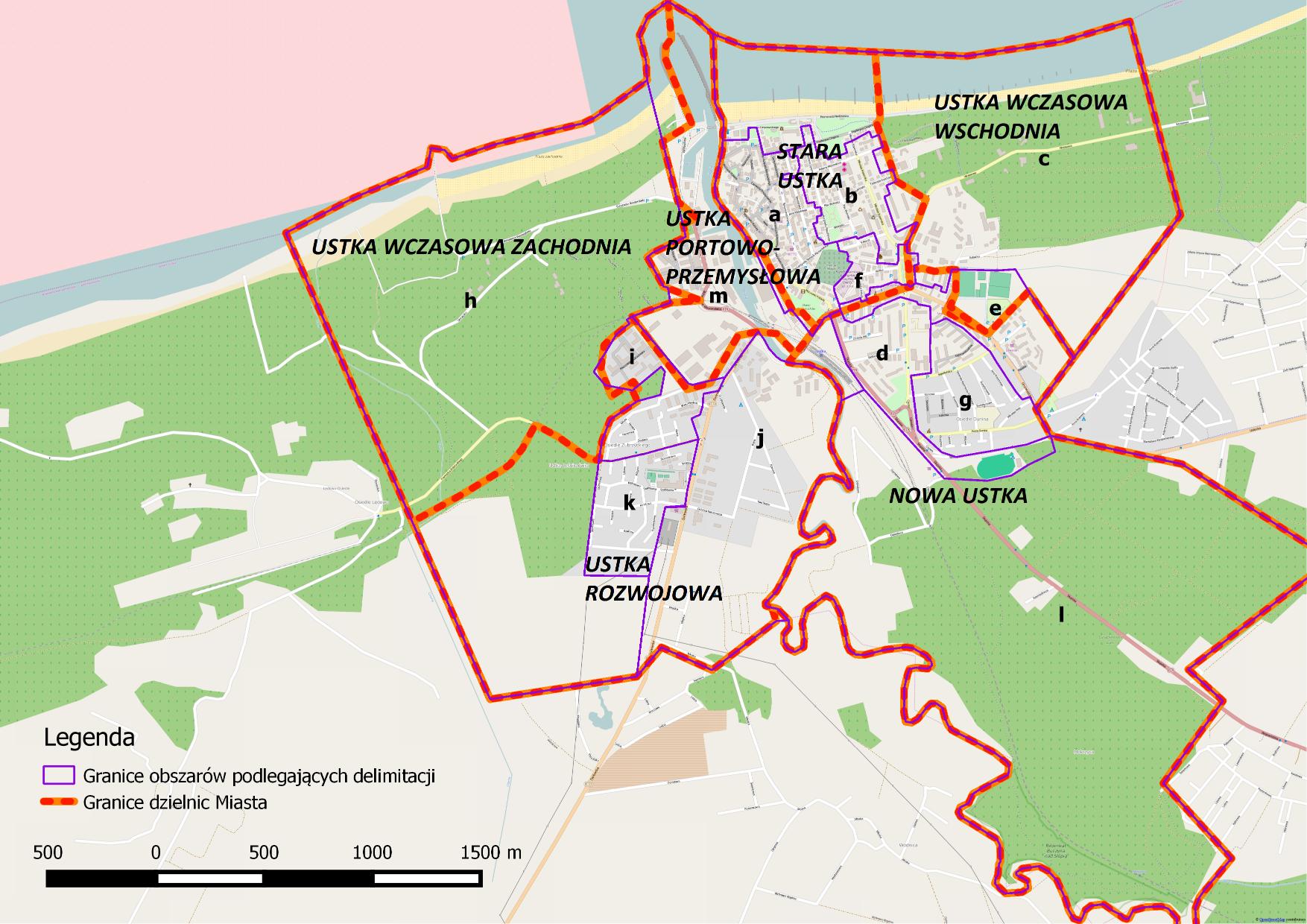 Rysunek 1. Jednostki urbanistyczne w mieście Ustka.