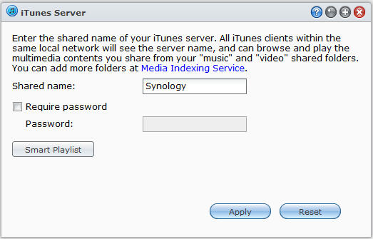 Synology RackStation Przewodnik użytkownika Instalacja pakietu itunes Server Przejdź do pozycji Menu główne > Centrum pakietów, aby zainstalować pakiet itunes Server.