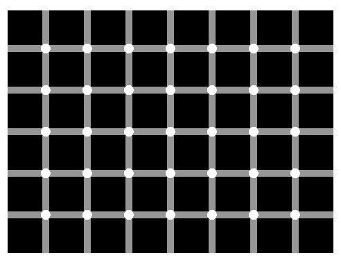 Ile na tym obrazku jest czarnych kółek? Na skrzyżowaniach białych pasów pojawiają się szare kropki.