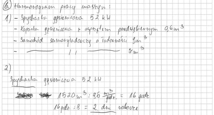 Przykład wyliczenia i harmonogramu (błędnie obliczona i przyjęta całkowita ilość gruntu zamiast 17600 m 3