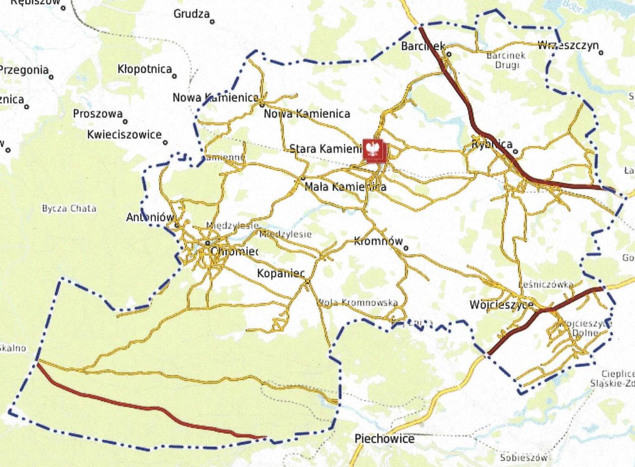 Zawartość opracowania: 1. Lokalizacja 2. Opis techniczny 3. Rysunki 1. Lokalizacja: Droga zlokalizowana jest w miejscowości Rybnica. Stanowi Główny ciąg komunikacyjny dla ok.