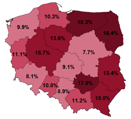 śląskie opolskie zachodniopomorskie podlaskie podkarpackie dolnośląskie warmińsko-mazurskie świętokrzyskie łódzkie lubuskie lubelskie pomorskie kujawsko-pomorskie małopolskie wielkopolskie