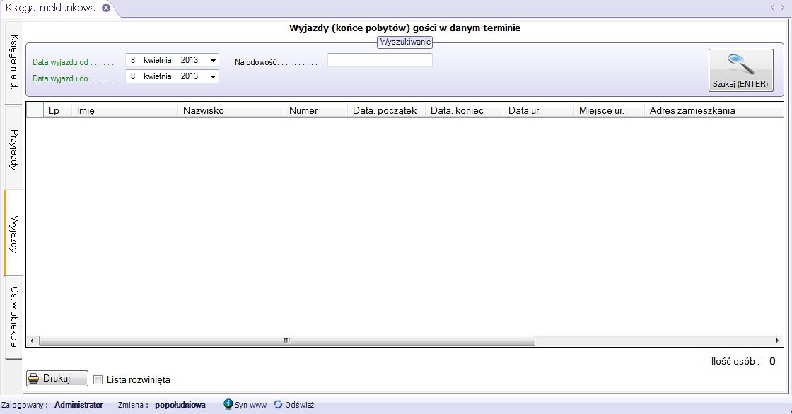 WYJAZDY (KOŃCE POBYTÓW GOŚCI) W DANYM TERMINIE 1.