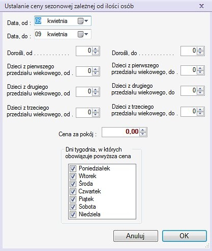 1. Całoroczna cena za pokój stała cena za pokój (obowiązująca cały rok) stała sezonowa cena za pokój (w czasie od... do.