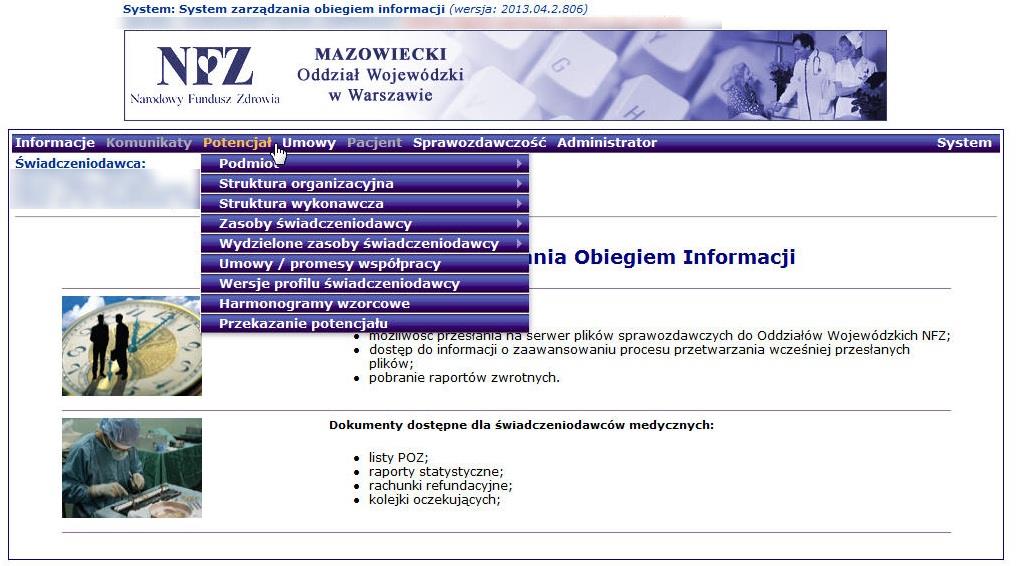 3. Otwarta zostanie strona główna SZOI: 4. Należy teraz wybrać dane, które mają zostać pobrane przez aplikację.