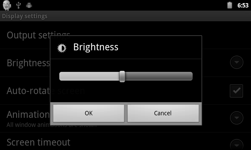 W interfejsie ustawie' wybra$ Sound and display settings, aby przej&$ do interfejsu ustawie' d(wi"ku i ekranu. Przewin%$ w dó# i wybra$ Brightness.