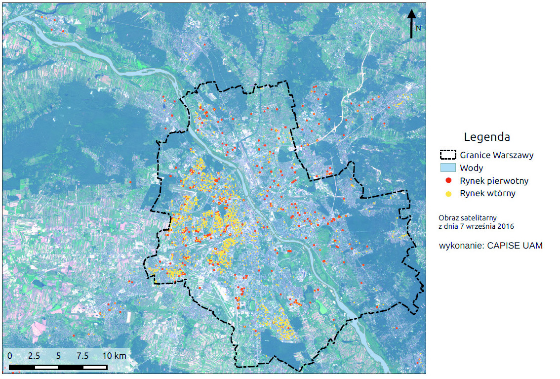 Mapa 3. Lokalizacja transakcji na rynku nieruchomości w Warszawie i okolicy w okresie 2015 2016 r.