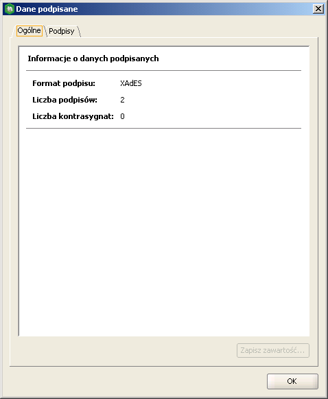 Rysunek 37: Dane podpisane - zakładka ogólne dla