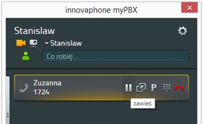 Połączenie przychodzące z zewnętrzną aplikacją Jeżeli aplikacja zewnętrzna skonfigurowana została z mypbx (informacje na ten temat znajdują się w rozdziale: Instalacja i konfiguracja, punkt