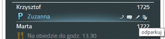 Odparkowanie połączeń w mypbx Połączenia zaparkowane na własnym numerze telefonu oznaczone są w mypbx ikoną P w polu informacyjnym.