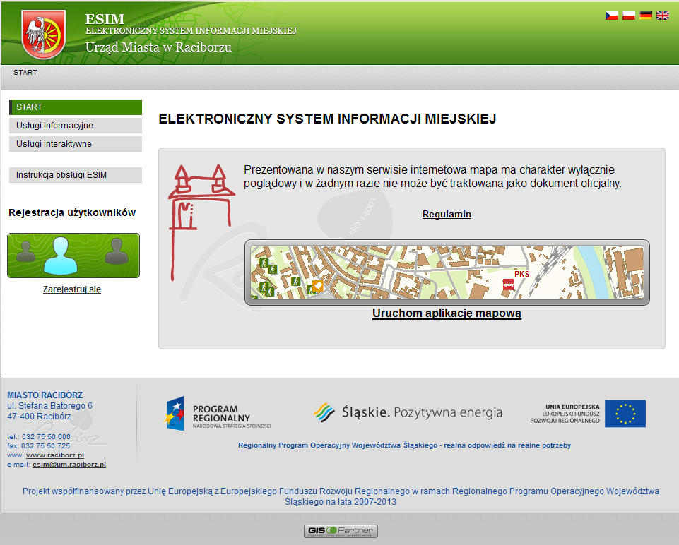 Elektroniczny System Informacji Miejskiej Ekran powitalny po wpisaniu adresu: http://www.