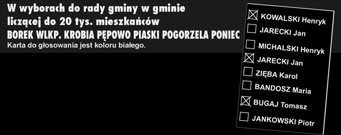 ycie Gostynia www.zyciegostynia.eu IX Jak oddaæ wa ne g³osy Kto ma prawo, a kto nie? Wyborca g³osuje stawiaj¹c znak X w kratce z lewej strony nazwiska jednego kandydata.