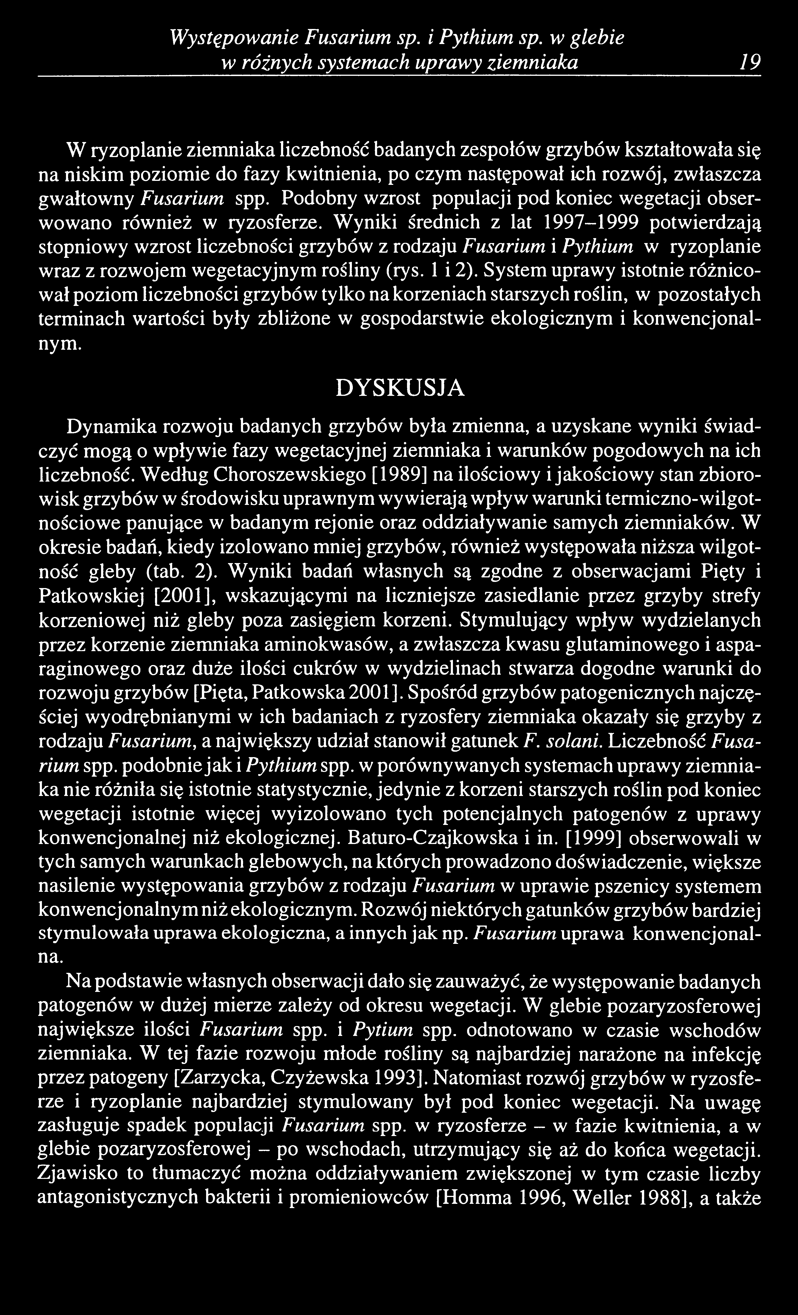 Występowanie Fusarium sp. i Pythium sp.