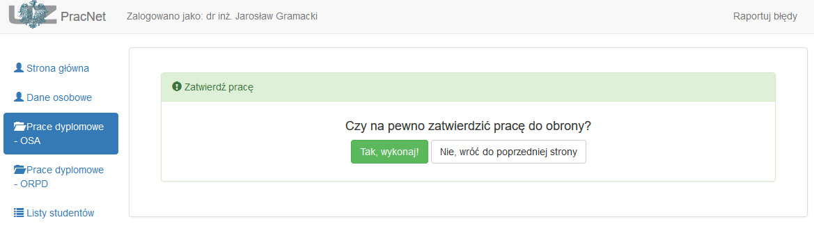 Rys.22 OSA WEB szczegóły analizy dokumentu (3) Jeśli promotor nie ma wątpliwości co do samodzielności pracy studenta a ew.