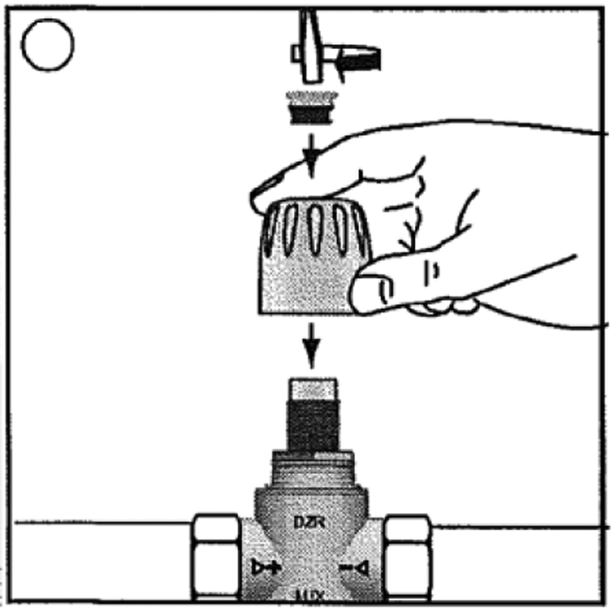 Nastawianie Zawór TVM-W fabrycznie nastawiony jest i zablokowany na temperaturę 50 C. Aby dokonać zmiany tej nastawy należy wykonać następujące czynności: 1. Odkręć śrubę i zdejmij pokrętło nastawcze.