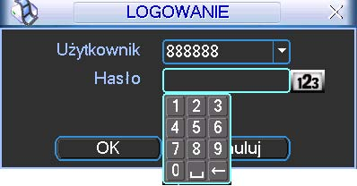 OBSŁUGA REJESTRATORA 4 Obsługa rejestratora Przed uruchomieniem rejestratora sprawdź, czy dysk twardy i wszystkie przewody są prawidłowo podłączone. 4.1 Logowanie, Wylogowanie (Wyłączenie) i Menu główne 4.