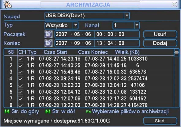 Pętla Zdjęcie 4.7 Archiwizacja OBSŁUGA REJESTRATORA Jest powiązana z funkcjami Kanał i Zapis.