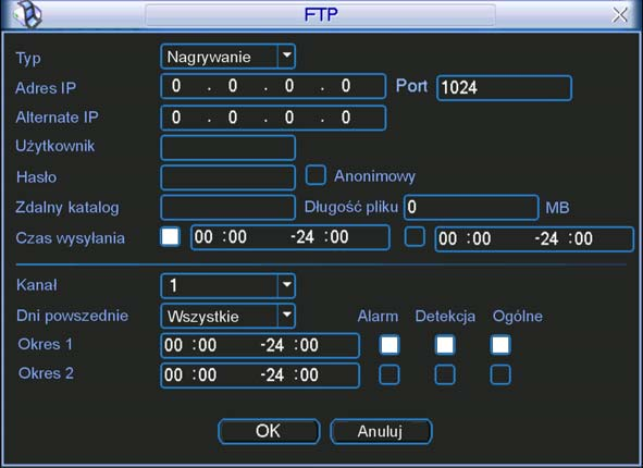 STRUKTURA MENU I OPIS DOSTĘPNYCH FUNKCJI FTP Rys. 5-14. Ustawianie e-mail. Funkcja ta umożliwia automatyczne kopiowanie nagrań na serwer plików FTP.