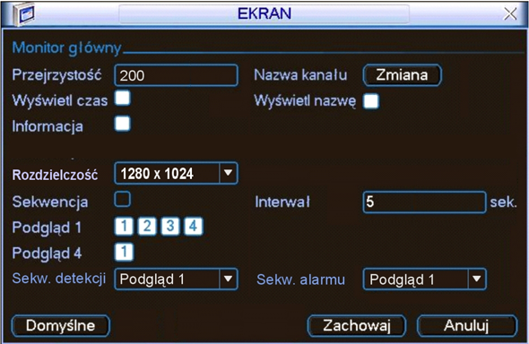 STRUKTURA MENU I OPIS DOSTĘPNYCH FUNKCJI 5.3.8 PTZ Podmenu to przeznaczone jest do ustawienia protokołu komunikacyjnego do obsługi kamer PTZ. Wygląd interfejsu pokazano na rysunku 5-18.