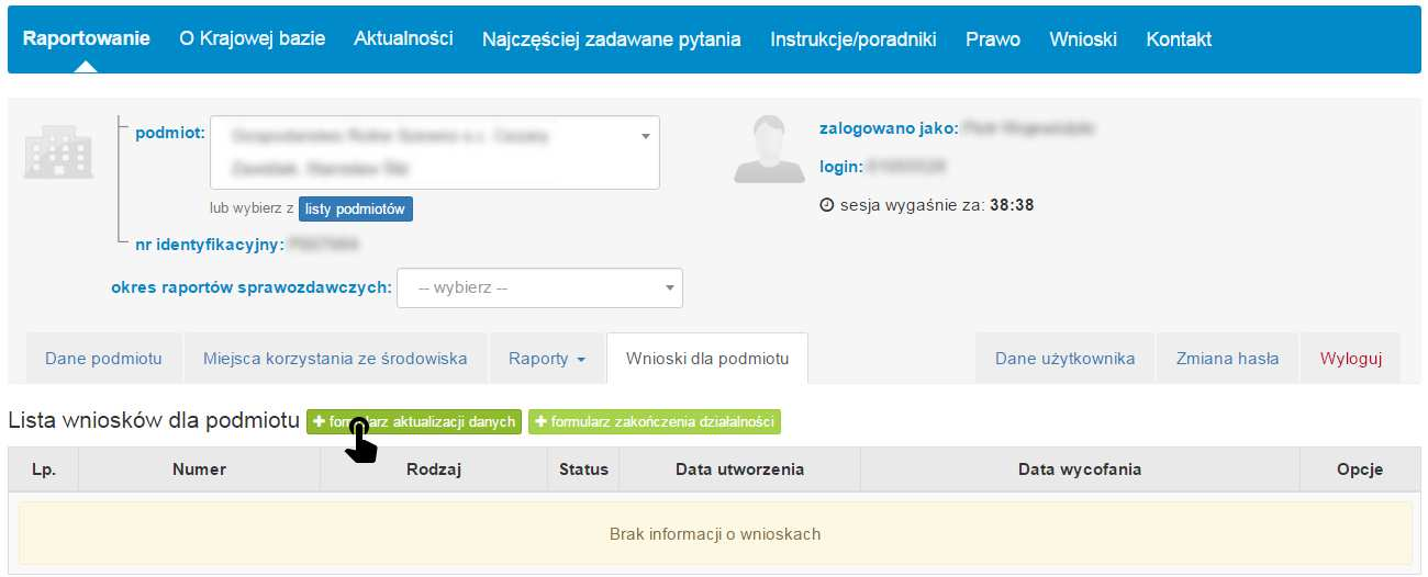 Proces aktualizacji danych odbywa się w dwóch etapach: 1) wypełnienie elektronicznego formularza aktualizacyjnego na stronie WWW; 2) pobranie i złożenie formularza aktualizacyjnego w postaci